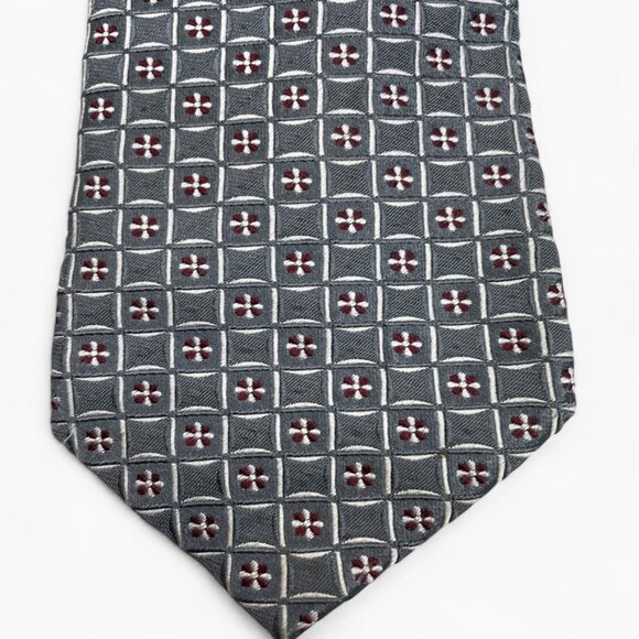 Jones New York Silk Tie Geometric Gray Silver Red Formal Business Dress - Picture 3 of 8